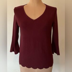 Talbots Scalloped Hem Maroon 3/4 Sleeve Sweater
